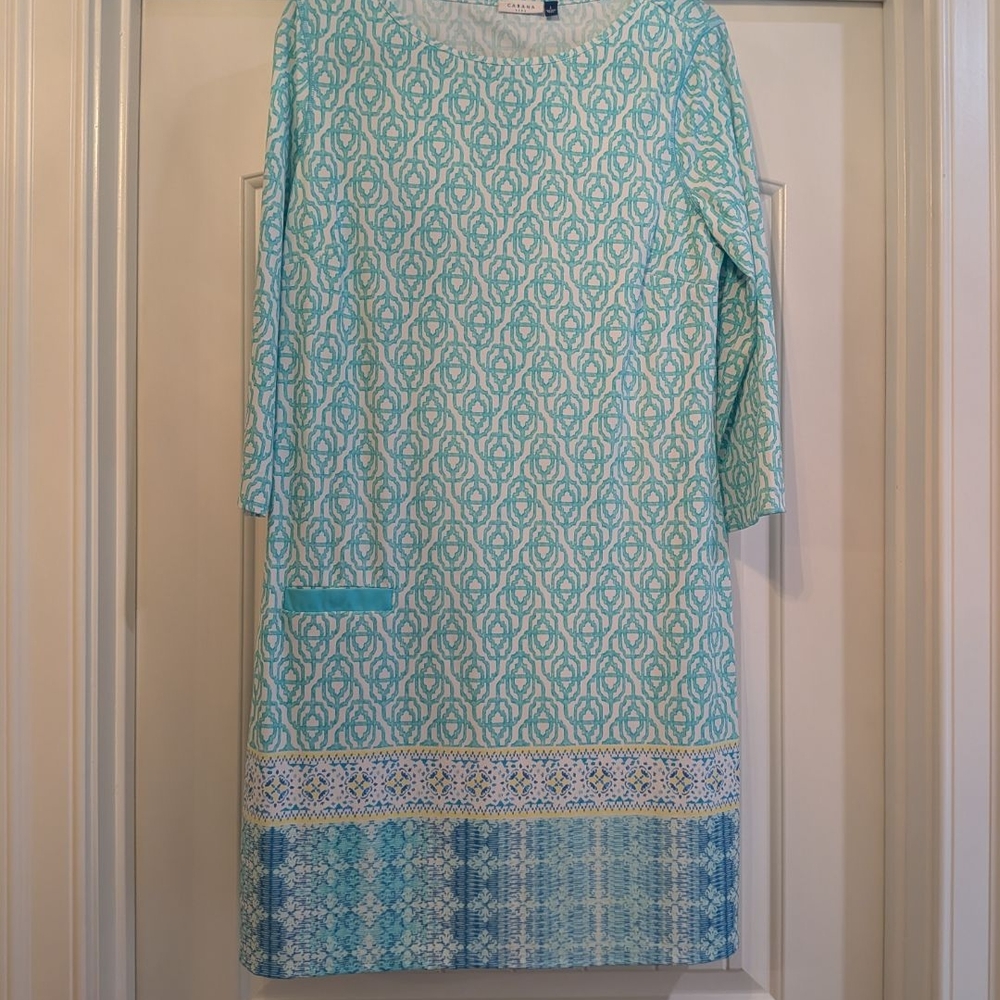 Cabana Life Aqua and White Geometric Top